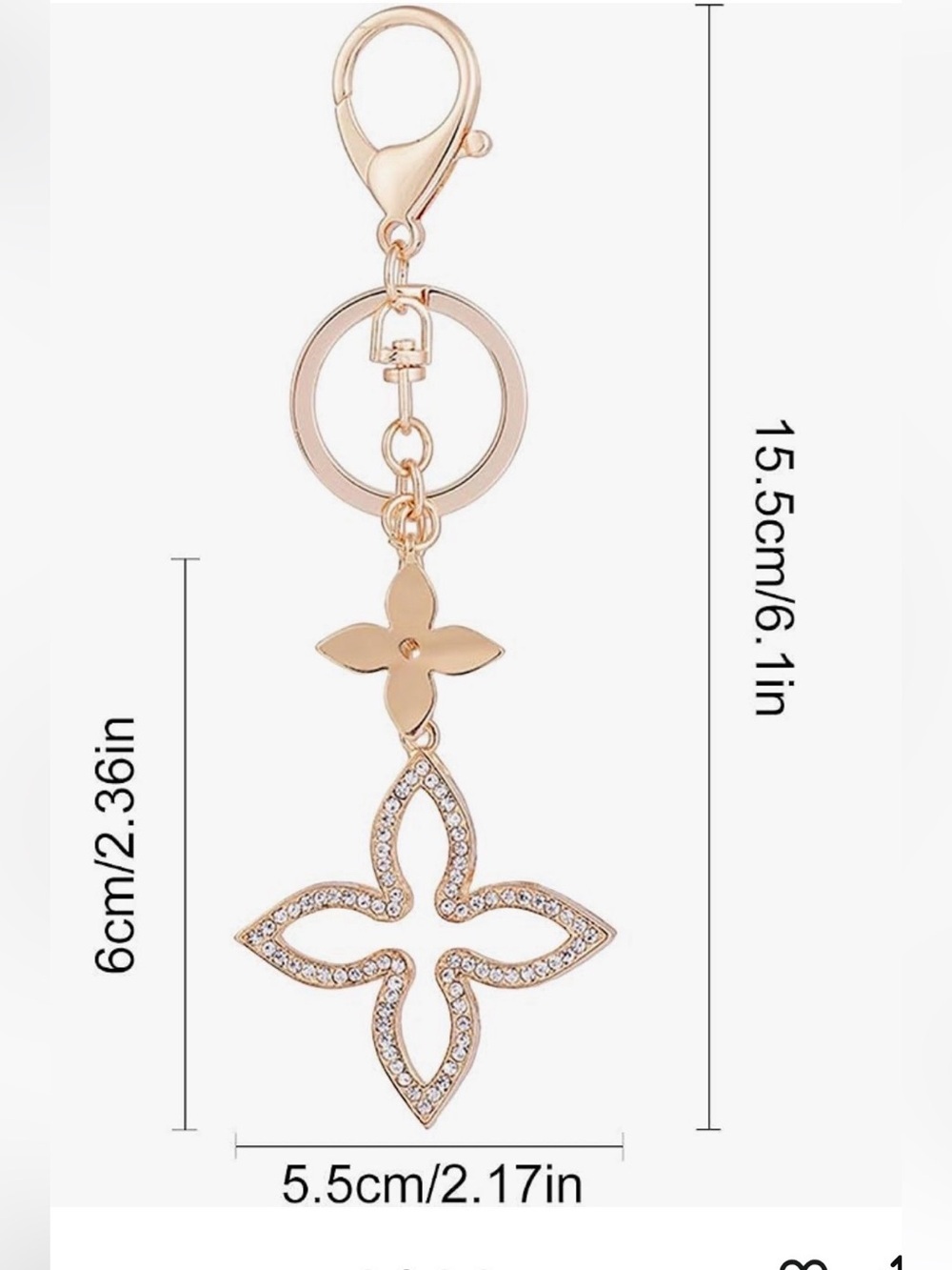 Gold Tone charm Keychain with Crystal floral Accents - Picture 9 of 9
